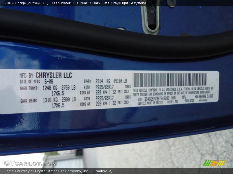 Deep Water Blue Pearl / Dark Slate Gray/Light Graystone 2009 Dodge Journey SXT