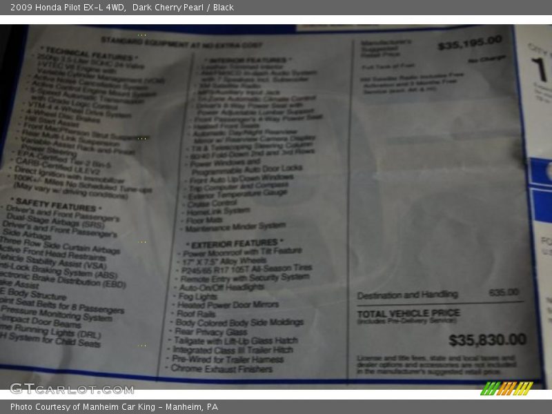 Dark Cherry Pearl / Black 2009 Honda Pilot EX-L 4WD