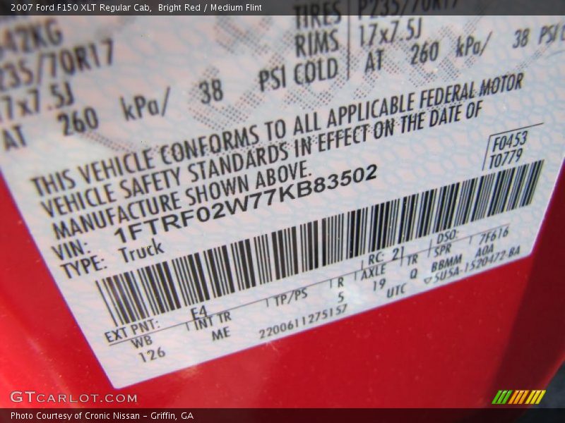 2007 F150 XLT Regular Cab Bright Red Color Code E4