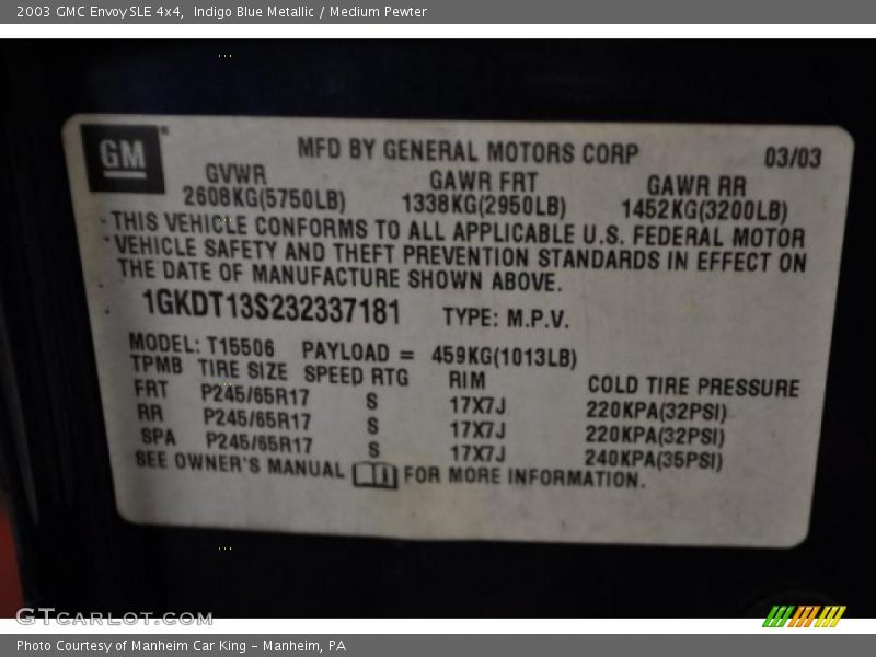 Indigo Blue Metallic / Medium Pewter 2003 GMC Envoy SLE 4x4