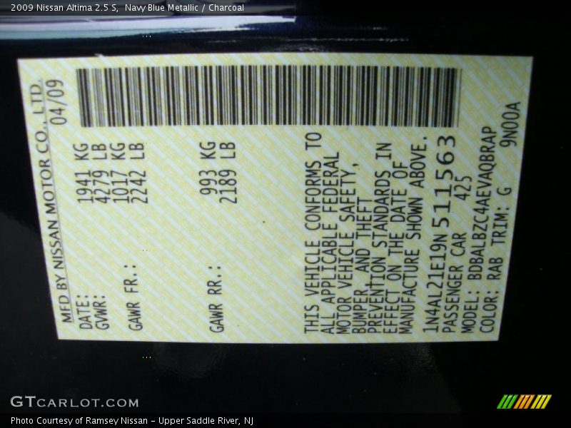Navy Blue Metallic / Charcoal 2009 Nissan Altima 2.5 S