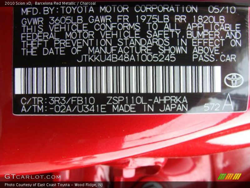 2010 xD  Barcelona Red Metallic Color Code 3R3