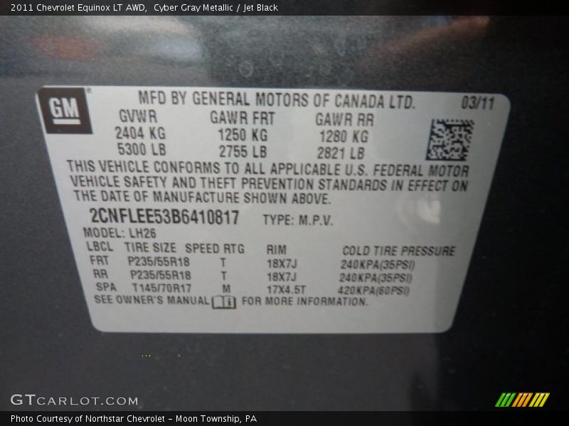 Cyber Gray Metallic / Jet Black 2011 Chevrolet Equinox LT AWD