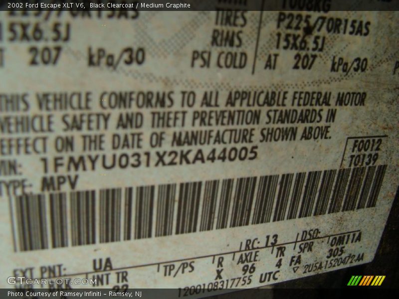 Black Clearcoat / Medium Graphite 2002 Ford Escape XLT V6