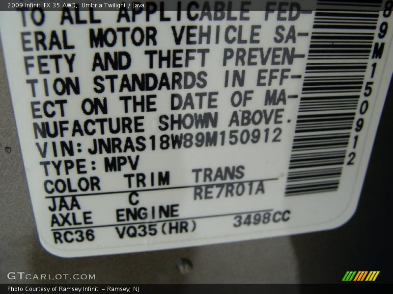 Umbria Twilight / Java 2009 Infiniti FX 35 AWD
