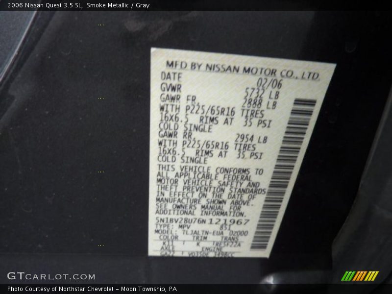 Smoke Metallic / Gray 2006 Nissan Quest 3.5 SL