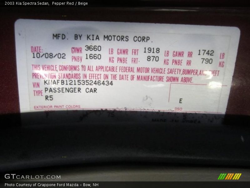 Pepper Red / Beige 2003 Kia Spectra Sedan