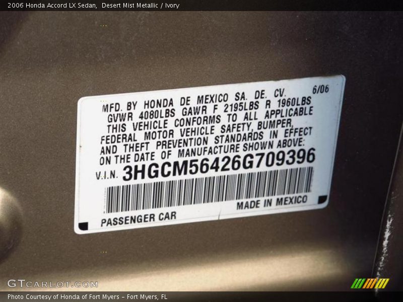 Desert Mist Metallic / Ivory 2006 Honda Accord LX Sedan