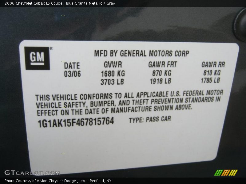 Blue Granite Metallic / Gray 2006 Chevrolet Cobalt LS Coupe