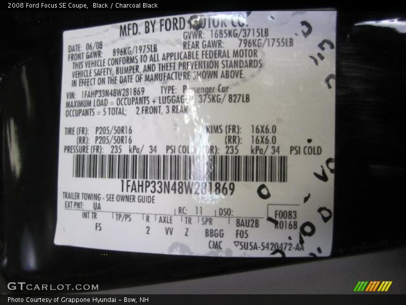 Black / Charcoal Black 2008 Ford Focus SE Coupe