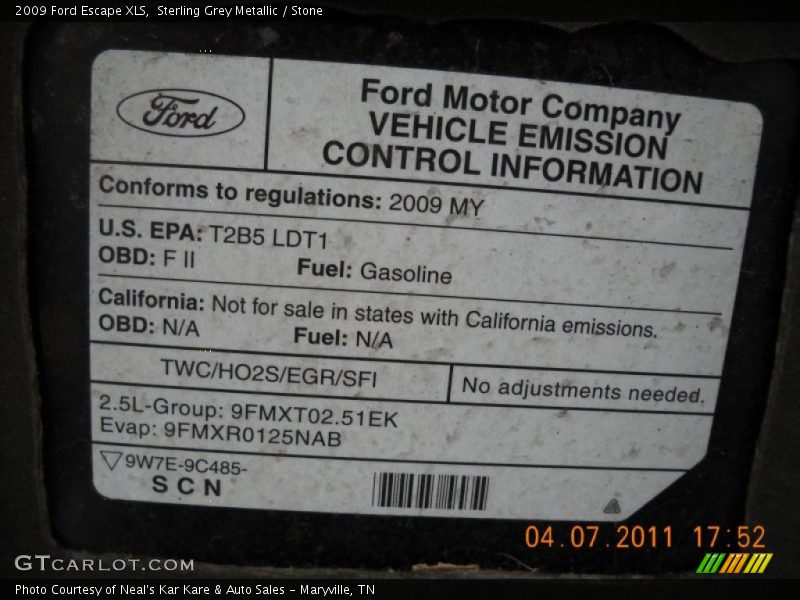Sterling Grey Metallic / Stone 2009 Ford Escape XLS