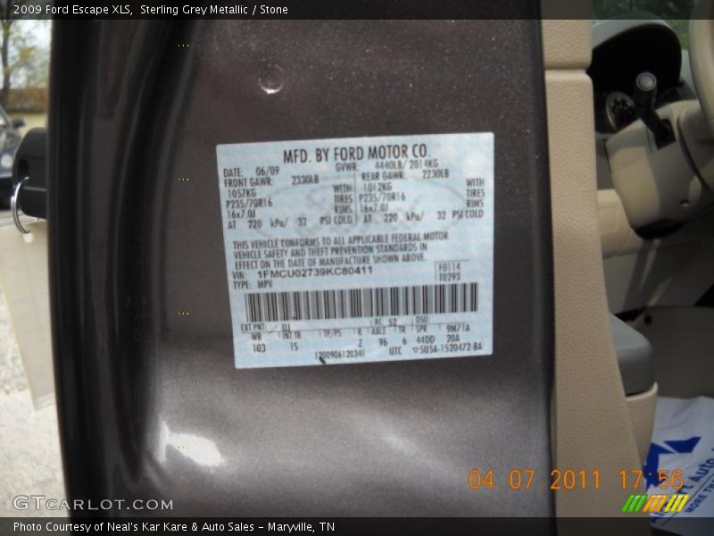 Sterling Grey Metallic / Stone 2009 Ford Escape XLS