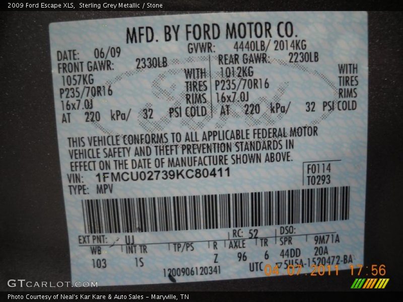 Sterling Grey Metallic / Stone 2009 Ford Escape XLS