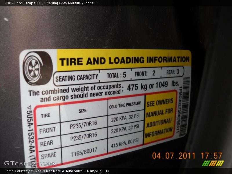 Sterling Grey Metallic / Stone 2009 Ford Escape XLS