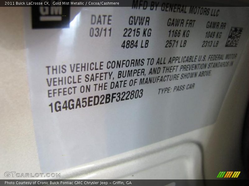 Gold Mist Metallic / Cocoa/Cashmere 2011 Buick LaCrosse CX