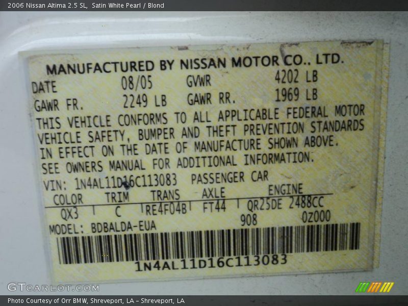 Satin White Pearl / Blond 2006 Nissan Altima 2.5 SL
