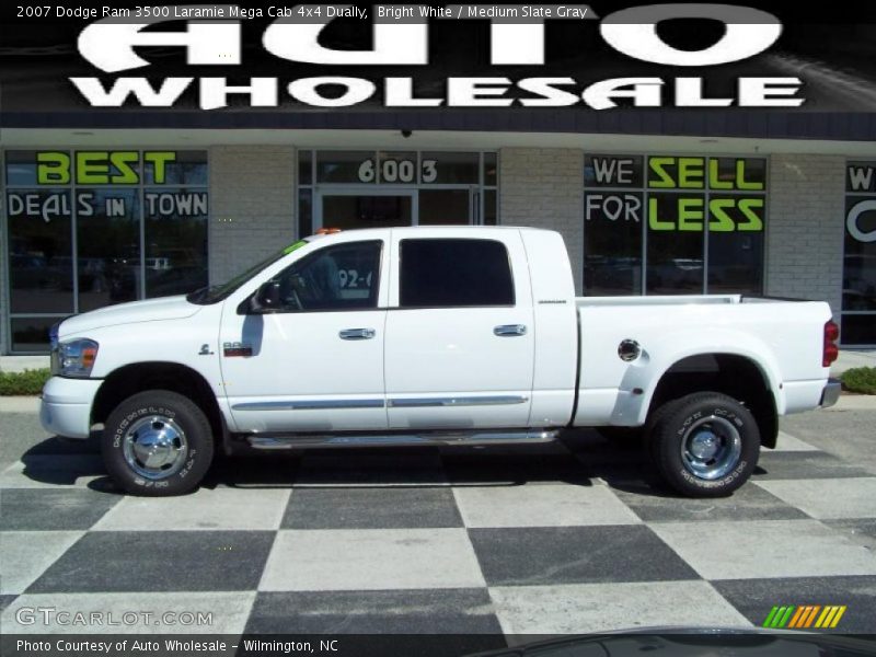 Bright White / Medium Slate Gray 2007 Dodge Ram 3500 Laramie Mega Cab 4x4 Dually