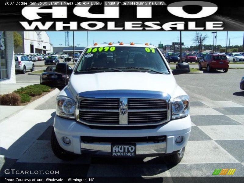 Bright White / Medium Slate Gray 2007 Dodge Ram 3500 Laramie Mega Cab 4x4 Dually