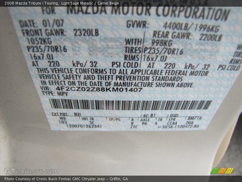 Light Sage Metallic / Camel Beige 2008 Mazda Tribute i Touring