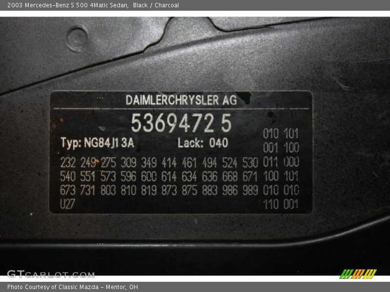Black / Charcoal 2003 Mercedes-Benz S 500 4Matic Sedan