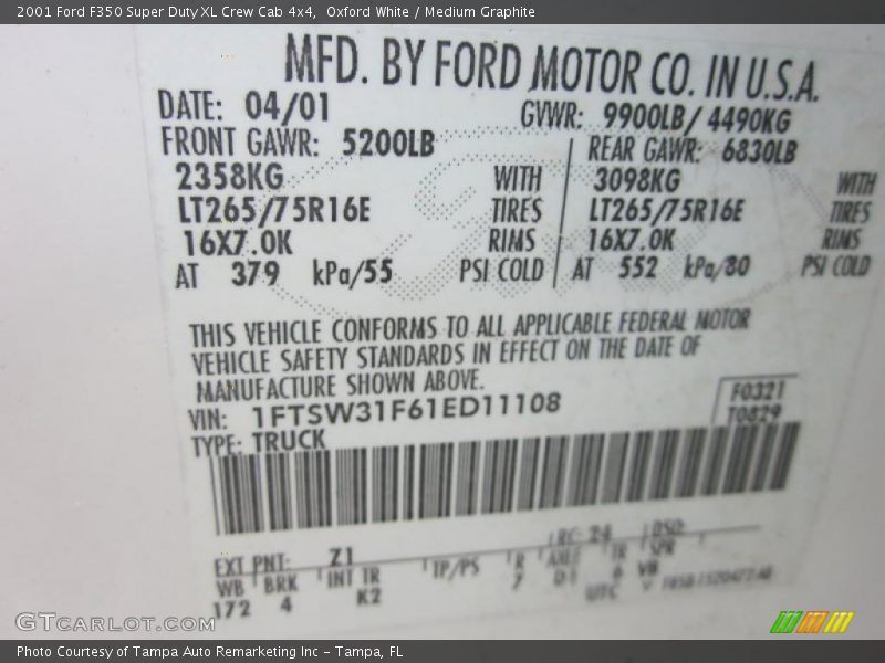 Oxford White / Medium Graphite 2001 Ford F350 Super Duty XL Crew Cab 4x4