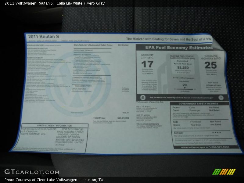  2011 Routan S Window Sticker