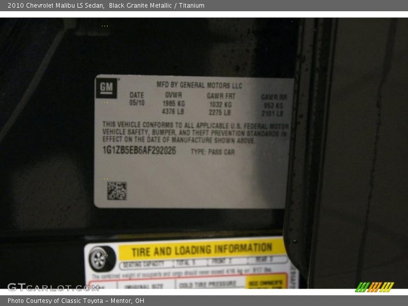 Black Granite Metallic / Titanium 2010 Chevrolet Malibu LS Sedan