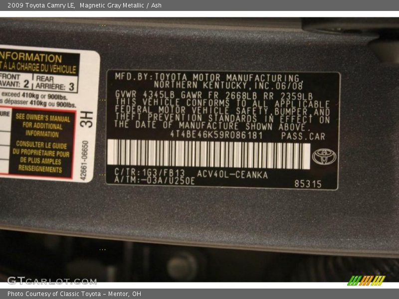 Magnetic Gray Metallic / Ash 2009 Toyota Camry LE