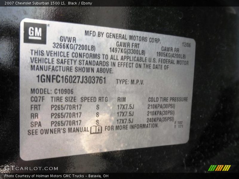 Black / Ebony 2007 Chevrolet Suburban 1500 LS