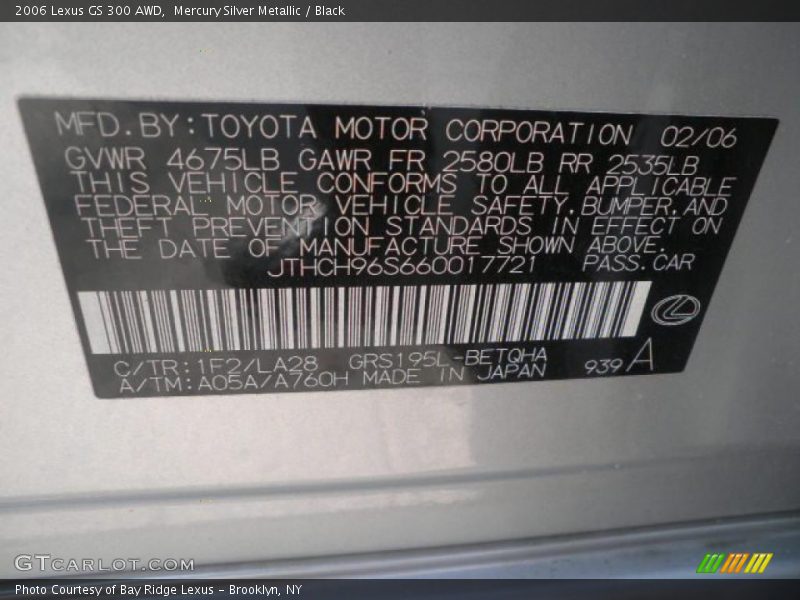 Mercury Silver Metallic / Black 2006 Lexus GS 300 AWD