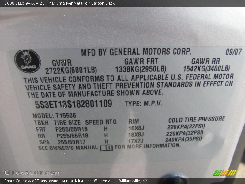 Titanium Silver Metallic / Carbon Black 2008 Saab 9-7X 4.2i