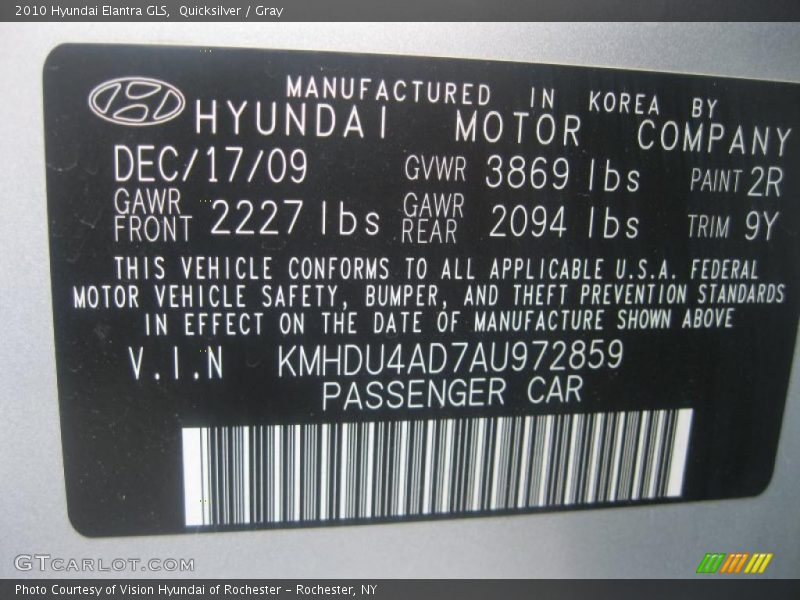 Quicksilver / Gray 2010 Hyundai Elantra GLS