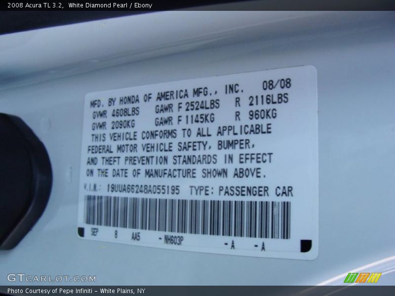 White Diamond Pearl / Ebony 2008 Acura TL 3.2