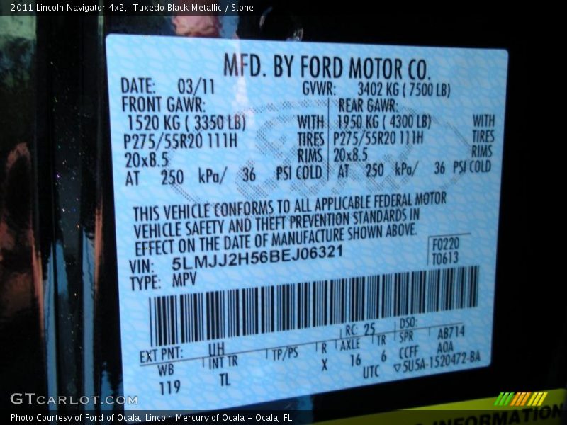 2011 Navigator 4x2 Tuxedo Black Metallic Color Code UH