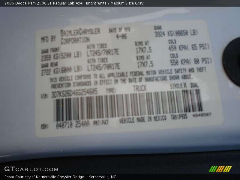 Bright White / Medium Slate Gray 2006 Dodge Ram 2500 ST Regular Cab 4x4