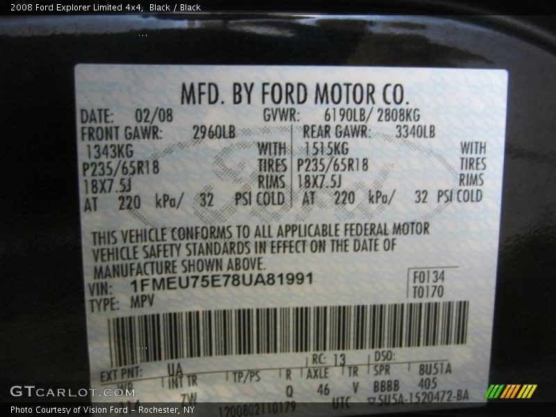 Black / Black 2008 Ford Explorer Limited 4x4