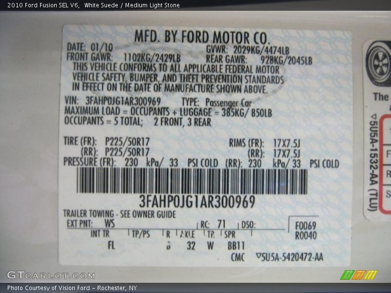 White Suede / Medium Light Stone 2010 Ford Fusion SEL V6