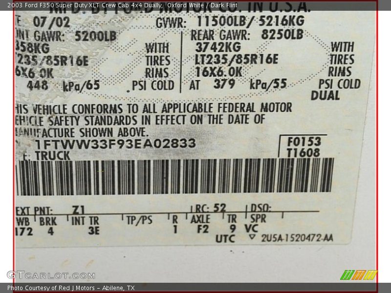Oxford White / Dark Flint 2003 Ford F350 Super Duty XLT Crew Cab 4x4 Dually