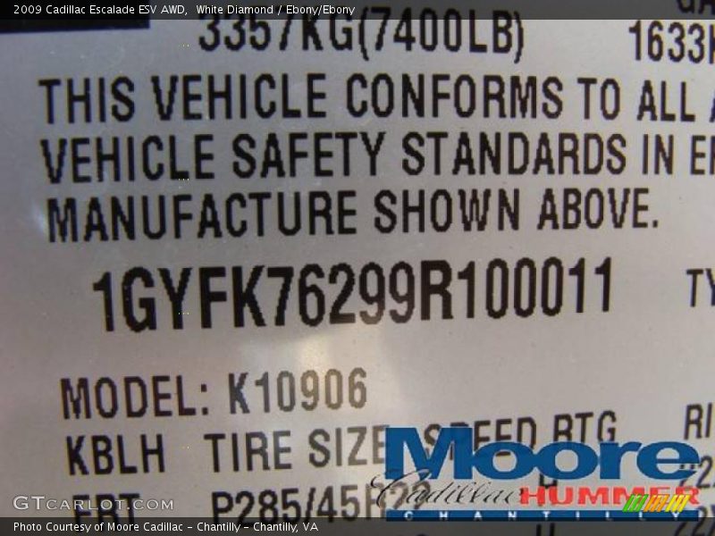 White Diamond / Ebony/Ebony 2009 Cadillac Escalade ESV AWD