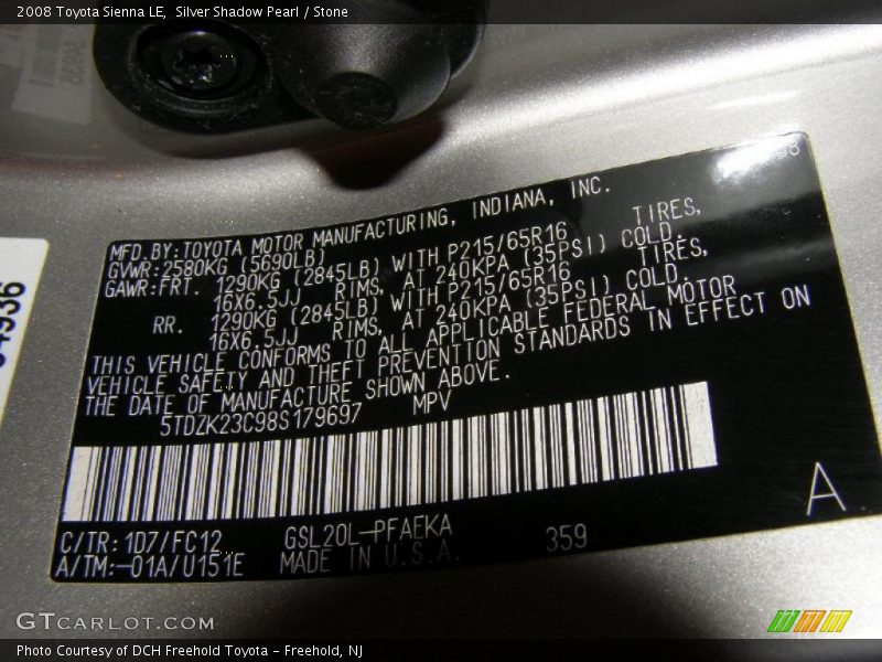 Silver Shadow Pearl / Stone 2008 Toyota Sienna LE