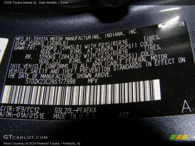 Slate Metallic / Stone 2008 Toyota Sienna LE
