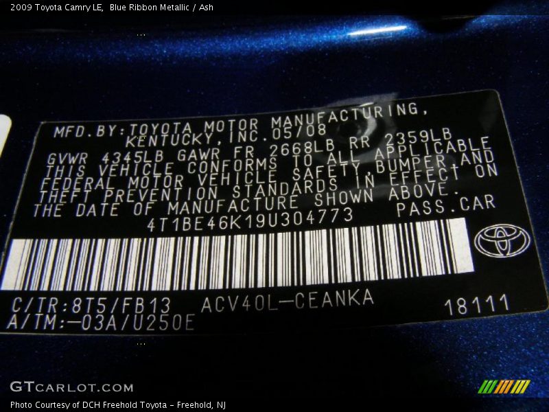 Blue Ribbon Metallic / Ash 2009 Toyota Camry LE