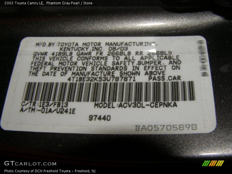 Phantom Gray Pearl / Stone 2003 Toyota Camry LE