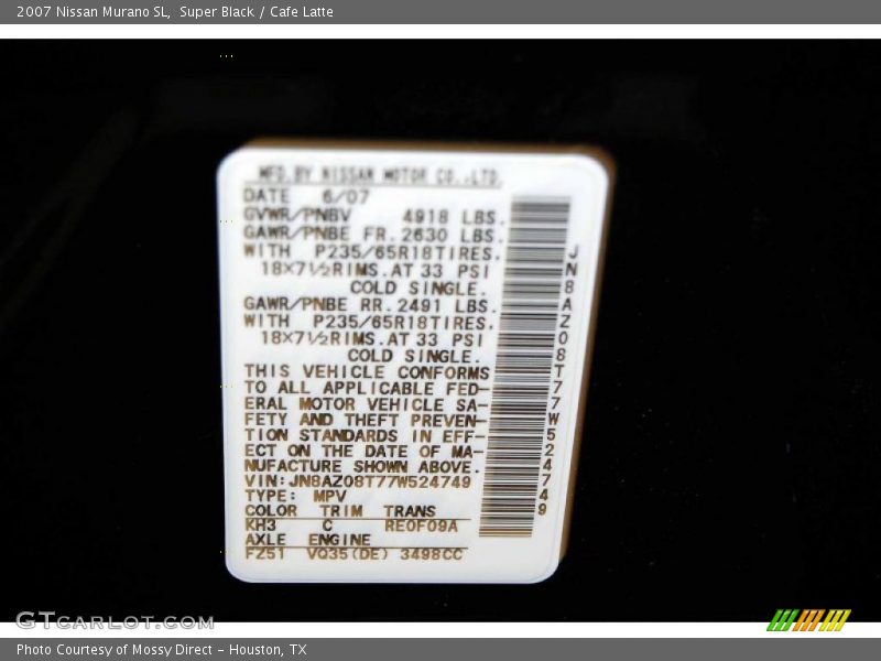 Super Black / Cafe Latte 2007 Nissan Murano SL