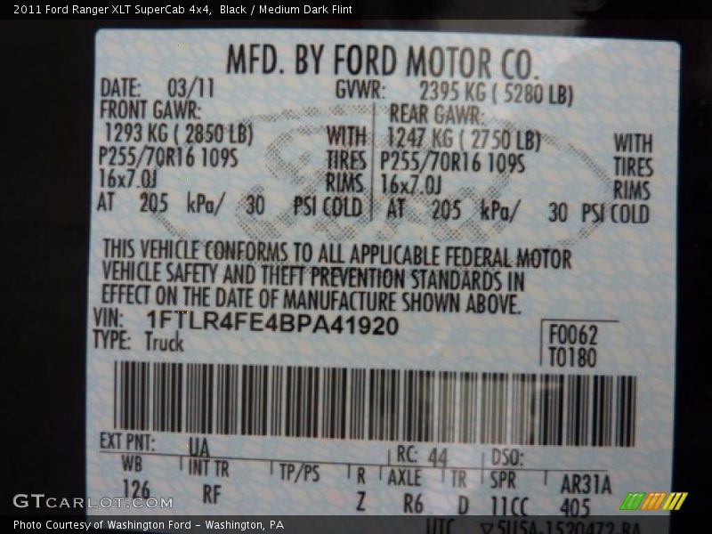 Black / Medium Dark Flint 2011 Ford Ranger XLT SuperCab 4x4