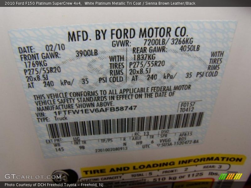 White Platinum Metallic Tri Coat / Sienna Brown Leather/Black 2010 Ford F150 Platinum SuperCrew 4x4