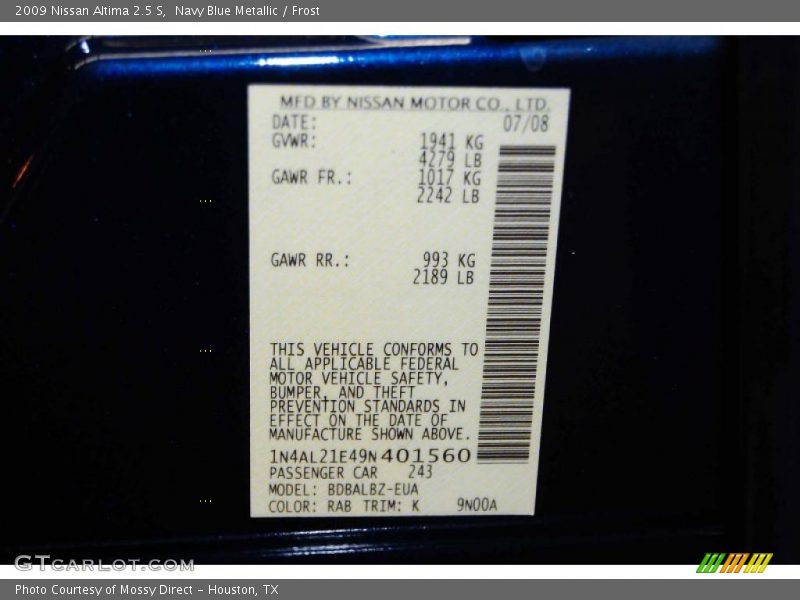 Navy Blue Metallic / Frost 2009 Nissan Altima 2.5 S