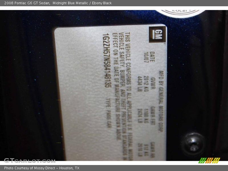 Midnight Blue Metallic / Ebony Black 2008 Pontiac G6 GT Sedan