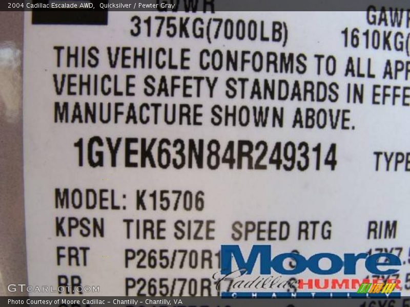 Quicksilver / Pewter Gray 2004 Cadillac Escalade AWD