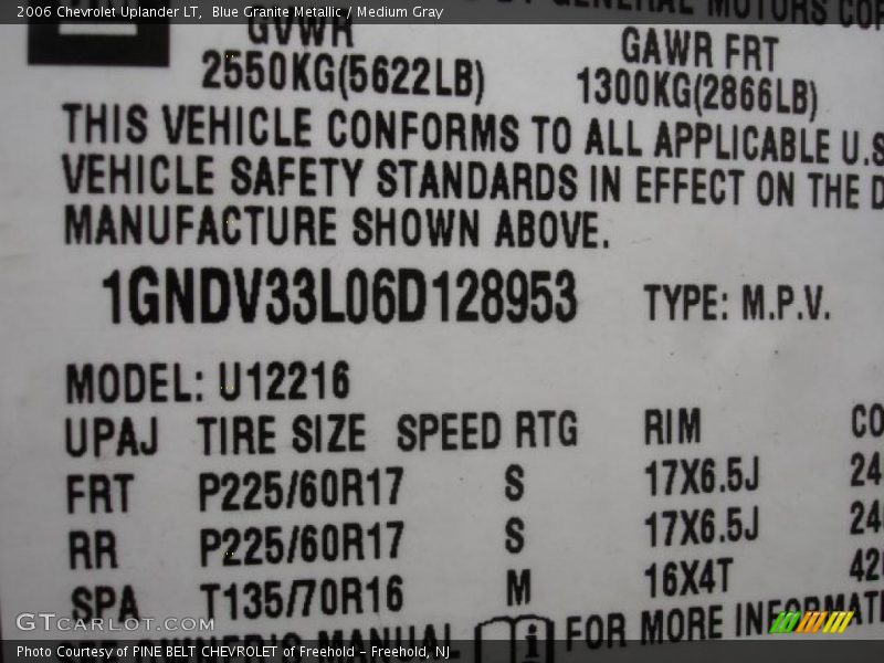 Blue Granite Metallic / Medium Gray 2006 Chevrolet Uplander LT